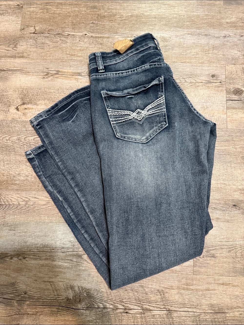 Flypaper Medium Blue Straight Jeans with White Logo Detail 29/32 straight